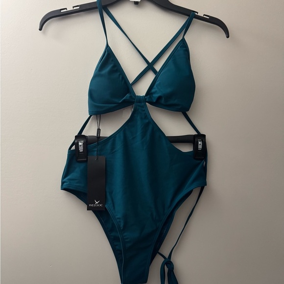 Welooc Deep Teal Cutout Swimsuit - Picture 2 of 5